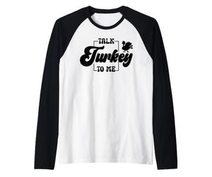 Talk Turkey to Me Dinner Food Happy Thanksgiving Day Funny Raglan Baseball Tee