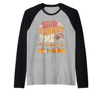 Talk Turkey to Me Thanksgiving Turkey Design Raglan Baseball Tee