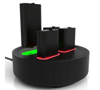 TALK WORKS Xbox Battery Charger Station w/ 4 Rechargeable Batteries - 5' Cable Light Up USB-C Multi-Battery Charging Pack for X-Box Game (Black)