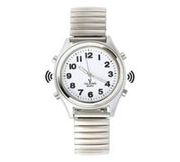 Talking Atomic Silver Stretch Watch | Loud Clear Audible Talking Wristwatch with Large Numbers | Expandable Stainless Silver Stretch Steel Band | Announces Time & Date | Unisex Design