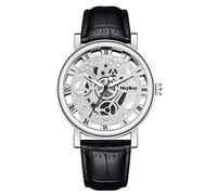 Talking Atomic Watch Gents Watch Men Bottom Hollow Imitation Mechanical Watch Men Belt Watch Aw1351-56w (Black, One Size)