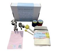 Talking Gift Bag TGB Block Printing Kit with Wooden Stamps, Paint, Fabric and Dabbers, DIY Craft Set with Step-by-Step Guide. Blank Canvas Fabric Tote and Drawstring Bags (Bat Ball Racket)