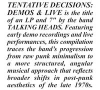 Talking Heads - Tentative Decisions: Demos & Live (BF25 EX) [VINYL]