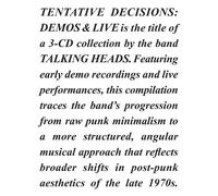 Talking Heads - Tentative Decisions: Demos & Live