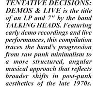 Talking Heads - Tentative Decisions: Demos & Live [VINYL]