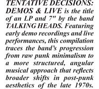 Talking Heads - Tentative Decisions: Demos & Live [VINYL]
