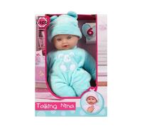 Talking Nina Lissi Doll 28cm New - 6 Sounds with Batteries - Blue - Pink