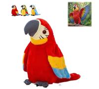 Talking Parrot Repeat What You Say Electronic Mimicry Pet Plush Toy, Funny Pronunciation Talking Parrot Soft Toy, Birthday Xmas Gift, Interactive Sensory Educational-Toy (Red)