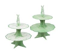 Talking Tables Resuable Easter Cake Stand 2 Tier | Spring Bunny Themed | 100% Paper Card Reversible Double Sided, Cakestand for Birthday, Afternoon Tea, Baby Shower, Picnic, Green
