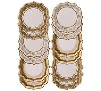 Pack of 12 Gold Vintage Porcelain Style Medium Paper Plates - 3 Designs - Unique, Glamorous, Elegant, Disposable Tableware - For Christmas Table, Birthday Party, Weddings, Anniversary, NYE