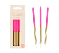Talking Tables 12 x Pink and Gold Birthday Candles with Holders 12cm Long & Tall Cake Decorations for Birthday, Wedding, Anniversary