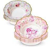 Talking Tables Pack of 12(20cm) Truly Scrumptious Vintage Floral Paper Bowls|Perfect for an Afternoon Tea Party|Serve up strawberries and cream in style|Girls Birthday, Baby Shower, Pink and Blue