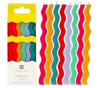 Talking Tables 12 x Wavy Birthday Candles for Cakes, Cake Topper Decoration, Premium Quality, Colourful Rainbow Candle, 12,5 cm Height, Recycled Packaging