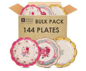 Talking Tables 144 x Strong Floral Paper Plates Bulk Pack for Afternoon Tea Party, Truly Scrumptious Table Decorations, Disposable Dishes Tableware
