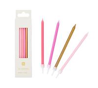 Talking Tables 16 x Birthday Cake Candles Cake Toppers Decoration Rose Gold Pink Pastel 10cm
