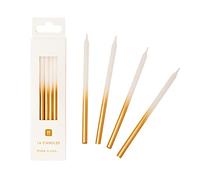 Talking Tables 16 x White and Gold Birthday Candles with Holders | Long & Tall | Cake Topper Decorations for Birthday, Wedding, Anniversary, 10cm