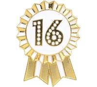 Talking Tables 16th Happy Birthday Badge, Gold and White Enamel Metal Rosette, Reusable, Accessories for Girls, Adults, Sixteenth, Sweet 16, Party Supplies, 4.5 cm Diameter