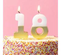 Talking Tables White and Gold Number 18 Birthday Candles for Cakes, Cake Topper Decoration, Premium Quality, One and Six Candles, Anniversary, Milestone Age, 5.5 cm Height, Recycled Packaging