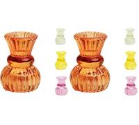 Talking Tables 1x Small Orange Ribbed Glass Candle Holder | 3 Tier Taper Candlestick Stand for Halloween, Home Décor, Parties, Events | Candlestick Holder 7.5cm Diameter (Pack of 2)