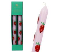 Talking Tables 2 x 3D Strawberry Dinner Candles - Hand Painted Pink Candles with Strawberries Motifs for Summer Table Decorations, Unique Gift for Mother’s Day - Unscented- 8 Hour Burn Time - 25cm