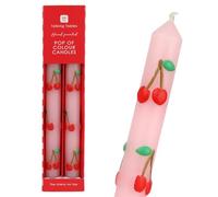 Talking Tables 2 x Cherry Dinner Candles Hand Painted Decorative Table Candles for Dinners Celebrations Home Styling Valentines Unscented Wax 5 Hr Burn with 3D Cherry Detail Statement Design 25cm