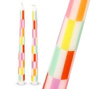 Talking Tables 2 x Colourful Checkered Tapered Tall Dinner Candles Made of Wax Stylish Table Decorations Table Centrepieces Summer Decor Eco Packaging Unscented Burn Time 5 Hours 23cm