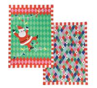 Talking Tables 2 x Cotton Tea Towels for Kitchen, Christmas Tea Towels | 50cm x 70cm Two designs in one pack - Santa illustration and full harlequin pattern; organic cotton, machine washable
