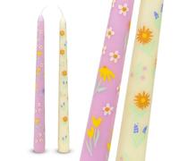 Talking Tables 2 x Floral Tapered Pink & Yellow Dinner Candles, Mothers Day Gift - Ditsy Flowers - Unscented, 8 Hours Burn Time - Eco-Friendly Packaging, Pastel, Easter Table Décor Candlesticks