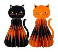 Talking Tables 2 x Halloween Cats Reusable Honeycomb Eco Paper Table Halloween Decorations Cat Shaped Centrepieces, Spooky Décor for Parties, Orange and Black 20cm - Plastic Free
