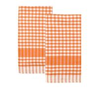 Talking Tables 2 x Orange Gingham Kitchen Tea Towels Table Linen Fabric Dish Large Checkered Cloth Napkins Absorbent Durable Soft Cotton Quick Drying, ECO Packaging 45 x 70 cm