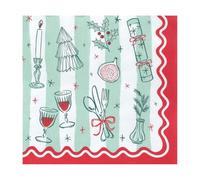 Talking Tables 20 x Christmas Paper Napkins Bon Noel Patterned Serviettes, Disposable, Recyclable Xmas Napkins 33 x 33 cm Elegant Red and Green Festive Tableware Catering