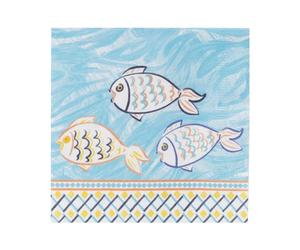 Talking Tables 20 x Fish Paper Napkins-|Souk Mediterranean-Inspired Serviettes, Summer Picnic, Garden Party Supplies, Disposable, Yellow, Ocean Blue