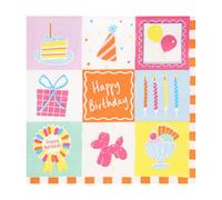 Talking Tables 20 x Happy Birthday Paper Napkins, Badge Hat Cake Candle Decorations, Kids Party Serviettes for Birthdays, Disposable Tableware, Recyclable, Plastic-Free 3ply 33cm