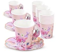 Talking Tables 24 x Pretty Pink Floral Afternoon Teacups & Saucer Set For Mothers Day Truly Scrumptious | Tea Party For Kids Birthday, Baby Shower, Wedding | Hen