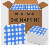 Talking Tables 240 x Blue Gingham Disposable Napkins, Recycled Checkered Paper Serviettes for Picnics, BBQ & Al Fresco Dining, Birthday, Weddings, 3-ply, 33cm