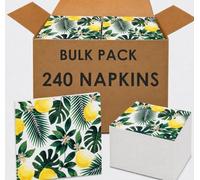 Talking Tables 240 x Lemon Paper Napkins, Tropical Botanical Serviettes, Garden Party, BBQ, Picnic, Summer Napkins, Al Fresco Dining, Decoupage, 33cm x 33cm