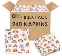 Talking Tables 240 x Rainbow Cocktail Paper Napkins, Disposable Serviettes for Birthday, Baby Shower, Kids Party, Pride Party, 3ply, 25x25cm