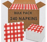 Talking Tables 240 x Red Gingham Disposable Napkins, Recycled Checkered Paper Serviettes for Picnics, BBQ, Summer Dining, Birthdays & Weddings, 3-Ply, 33 cm