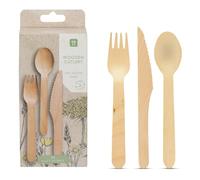 Talking Tables 24x Wooden Cutlery Set - Biodegradable Disposable Knives, Forks & Spoons for Picnics, Camping & BBQs - FSC Birch, Natural