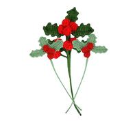 Talking Tables 3 x Christmas Crochet Stems 12cm Handmade Festive Holly Leaf and Red Berry Decorations, Reusable Christmas Décor for Wreaths, Vases, Tables, Mothers Day