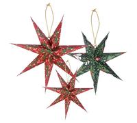 Talking Tables 3 x Christmas Tree Decorations Paper Stars Red and Green Hanging Paper Ornaments in 3 Sizes 20cm 25cm, 30cm, Reusable Eco-Friendly Festive Décor