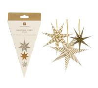 Talking Tables 3 x Gold Paper Star Christmas Decorations Mixed Sizes