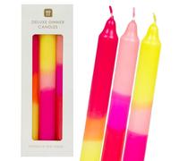 Ombre Tapered Dinner Candles Unscented Neon Pink Orange and Yellow | by Talking Tables | 3pack, 20 cm, Marble Sherbut