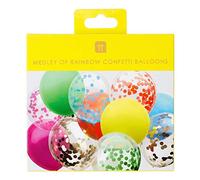 Talking Tables 30Cm Rainbow Confetti Balloons for Party Celebration Decorations Birthday - 12 Assorted Colours with 15m of Paper Ribbon