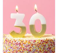 Talking Tables White and Gold Number 30 Birthday Candles for Cakes, Cake Topper Decoration, Premium Quality, One and Six Candles, Anniversary Party, Milestone Age, 5.5 cm Height, Recycled Packaging