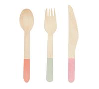 Talking Tables 36 Piece Disposable Wooden Cutlery Set, 12 Forks, Knives & Spoons, Pastel Biodegradable Birch Wood for Garden Party, Picnic, BBQ, Camping