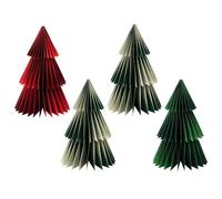 Talking Tables 4 x Paper Christmas Tree Honeycombs with Magnetic Closure Reusable Xmas Decorations for Tabletop Fireplace Windowsill Display Winter Wonderland Forest Party Theme Frosted Red Green
