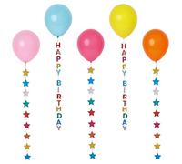 Talking Tables 5 x Birthday Balloons with Colourful Stars - Hanging Party Decorations with 1-Metre String Yellow, Pink, Blue, Orange Pastel Colours, Ceiling Balloon, 30cm when Inflated
