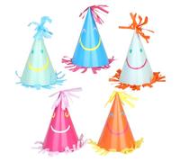 Talking Tables 5 x Happy Face Paper Party Hats, Smiley Face Decorations, Reusable, Perfect for Kids, Boys, Girls Birthdays, Parties, Baby Showers, 10 cm, Five Colours with Tassel, Unisex