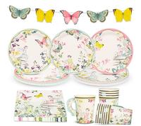 Talking Tables 50pcs Butterfly Fairy Party Decorations (16 Guests) Disposable Cups Plates Napkins Bunting for Mother's Day Decorations Birthday Parties or Kids Fairy Tea Party, Baby Shower